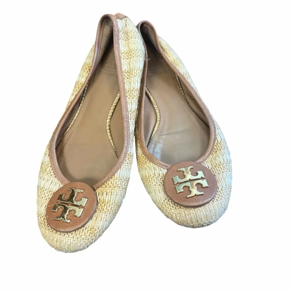 Tory Burch Reva Raffia Ballet Fats Brown